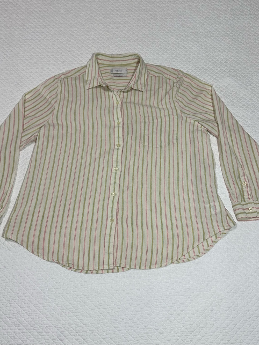 Lucky Brand Striped Button-Up in Cream, Pink & Green